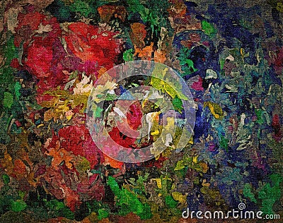 Abstract raster, decorative grunge background, with chaotic smears and blurry drops of paint on textured canvas Stock Photo