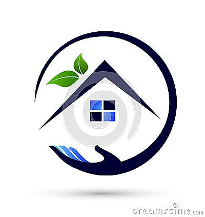 Abstract real estate people family green House roof and home logo vector element icon design vector on white background. Cartoon Illustration