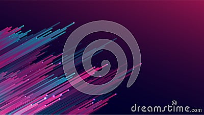Abstract realistic gradient neon blue pink stripes with shadow on gradient dark blue purple with glitters star background. Cartoon Illustration