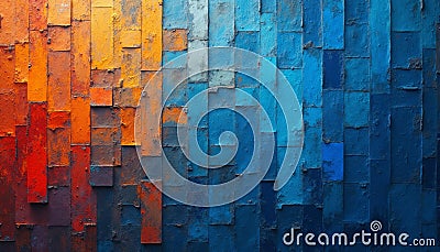 Abstract Rectangular Blocks in Gradient Reds, Oranges, Blues, and Teals with Rough Texture Stock Photo