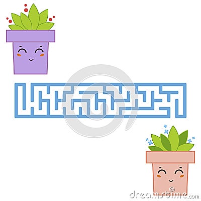 Abstract rectangular labyrinth. An interesting and useful game for children. Find the path from the flower to the flower. Simple f Vector Illustration