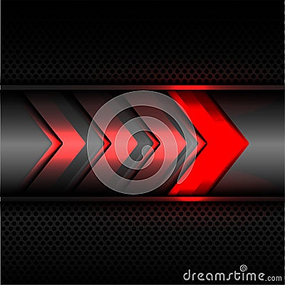 Abstract red arrow power light technology on dark gray metal circle mesh design modern futuristic background texture vector. Vector Illustration