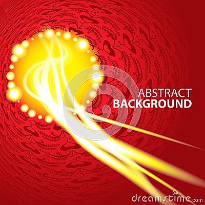 Abstract red background with yellow rays, receding Vector Illustration