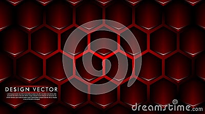 Abstract red banner on black hexagon pattern design modern futuristic background Vector Illustration