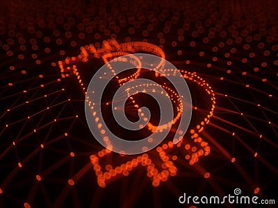 Abstract Red Bitcoin Sign Built as an Array of Transactions in Blockchain Conceptual 3d Illustration Stock Photo