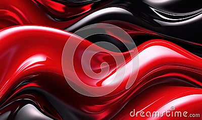 Abstract red and black fluid waves creating a dynamic and glossy texture Stock Photo