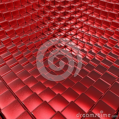 Abstract red brushed metallic cubes 3D background. Stock Photo