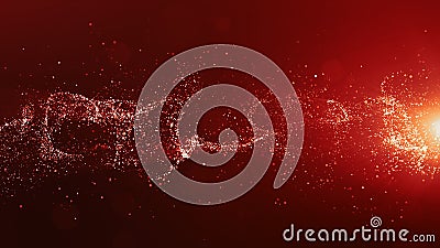Abstract red color digital particles wave with bokeh and light background Stock Photo