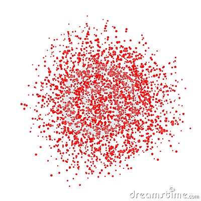 Abstract red dots on white background. Explosion of spots. Vector Illustration