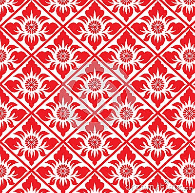 Abstract Red flower in square diamond pattern background Vector Illustration