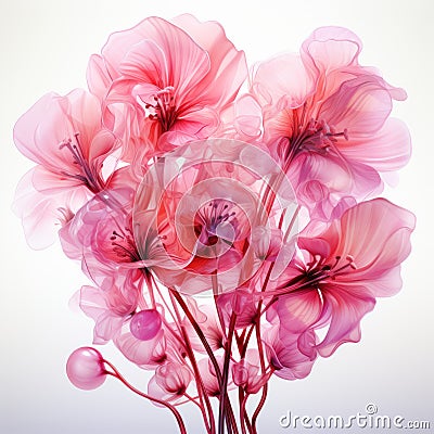 Abstract Red Flowers Design With Translucent Layers And Ethereal Illustrations Stock Photo