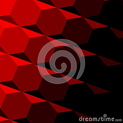Abstract Red Geometric Texture. Dark Shadow. Technology Background Pattern. Repeatable Hexagon Design. Digital 3d Image. Tilt. Stock Photo