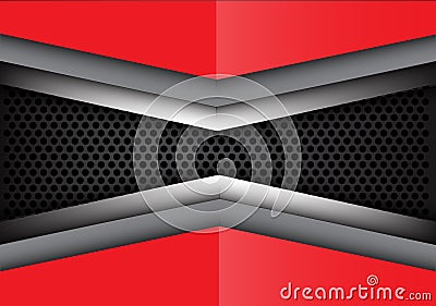 Abstract red gray metal overlap on circle mesh design modern background texture vector. Vector Illustration