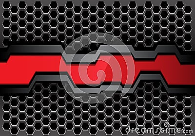 Abstract red gray polygon banner on metal hexagon mesh design modern futuristic background vector Vector Illustration