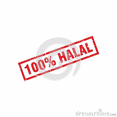 Abstract Red Grungy 100% Halal Rubber Stamps Sign Illustration Vector Vector Illustration