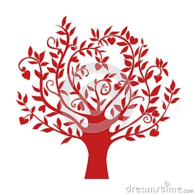 Abstract red heart tree, isolated nature symbol, silhouette sign Vector Illustration