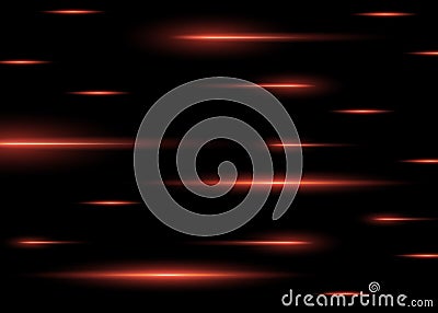 Abstract red horizontal bright high-speed rays on a dark isolated background. Vector light effect. Vector Illustration