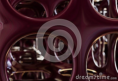 Abstract red interior with round holes constructions, 3d illustration Stock Photo