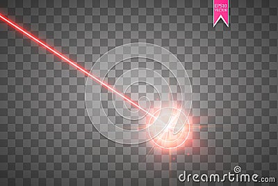 Abstract red laser beam. Laser security beam isolated on transparent background. Light ray with glow target flash Vector Illustration