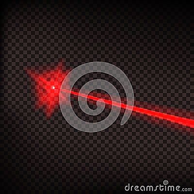 Abstract red laser beam. Laser security beam on transparent background. Light ray with glow target flash. Vector illustra Vector Illustration