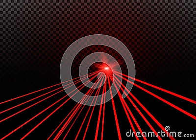 Abstract red laser beam. Transparent isolated on black background. Vector Illustration