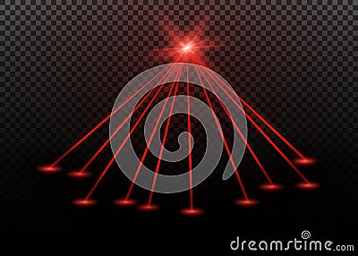 Abstract red laser beam. Transparent isolated on black background. Vector illustration. Vector Illustration