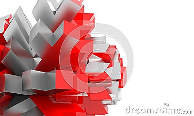 Abstract red and matte silver geometrical figures on white space presentation background design Stock Photo