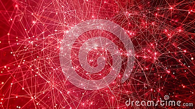Abstract red network connection dots and lines background. Big data visualization, artificial intelligence, technology concept Stock Photo