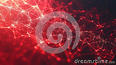 An abstract red polygon tech network with lines and dots texture. Stock Photo