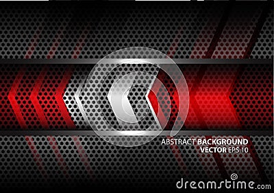 Abstract red silver arrow on gray metal circle mesh design modern background texture vector. Vector Illustration
