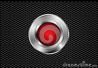 Abstract red silver button circle power on dark metallic hexagon mesh design modern futuristic background vector Vector Illustration