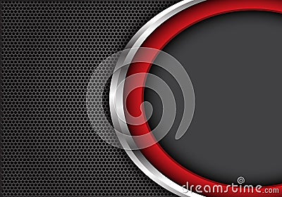 Abstract red silver curve with gray blank space on dark gray hexagon mesh design modern futuristic background texture vector Vector Illustration