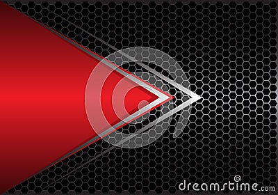 Abstract red triangle silver arrow on black hexagon mesh design modern futuristic background vector Vector Illustration