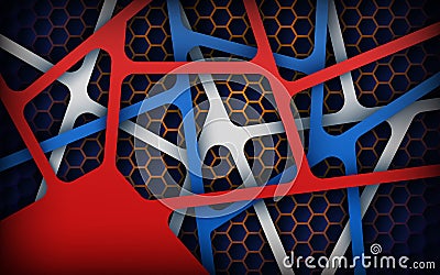 abstract red white blue navy gradient overlap layers with hexagon texture background. Vector Illustration