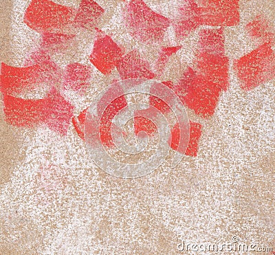 Abstract red and white on an ocher background. Hand drawn with soft pastel illustration. Cartoon Illustration