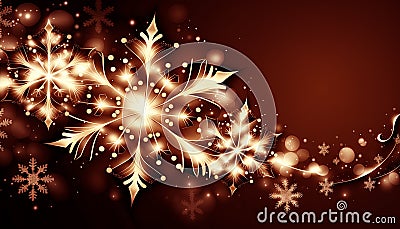 Abstract red Winter Background with shining snow flakes Stock Photo