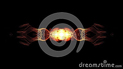 Abstract red yellow futuristic sci-fi plasma circular form. 3D shining energy force field light strokes waving on a ring Stock Photo
