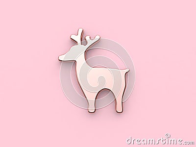 Abstract reindeer flat icon christmas holiday new year concept metallic pink glossy reflection minimal pink background 3d render Stock Photo