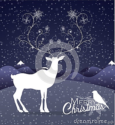 Abstract Reindeer at night Christmas background Vector Illustration