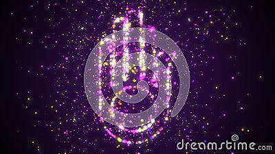 Purple Colorful Shiny Jainism Symbol Hand With A Wheel On The Palm Dotted Lines Silhouette With Glitter Sparkle Particles Stock Photo