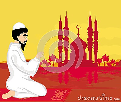 Abstract religious background - muslim man praying Vector Illustration
