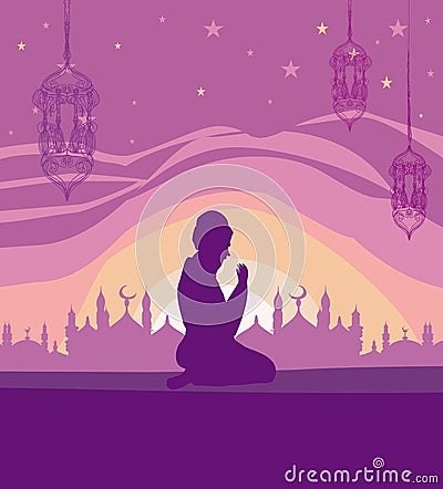 Abstract religious background - muslim man prays Vector Illustration