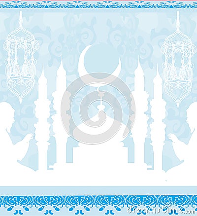 Abstract religious background - Muslim men praying Vector Illustration