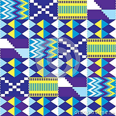 African Kente nwentoma cloth style vector seamless pattern, retro design with geometric shapes inspired by Ghana tribal fabrics or Stock Photo