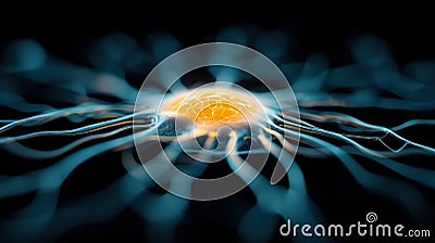 an abstract representation of AI as a glowing holographic entity, surrounded by floating neural pathways Stock Photo