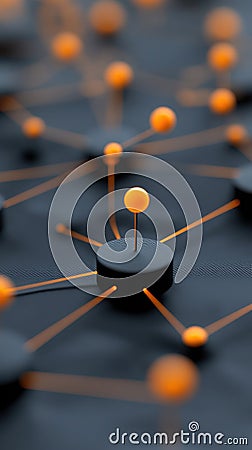 Abstract representation of automation and decision making with glowing orange nodes Stock Photo