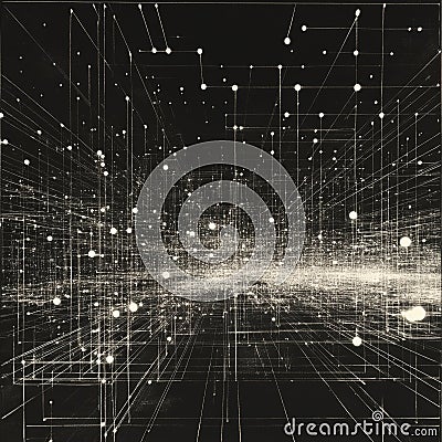 Abstract Representation of Big Data Network Space with Graphical Elements Stock Photo