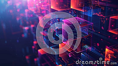 An abstract representation of a blockchain network with geometric shapes and gradients showcasing the complexity and Stock Photo