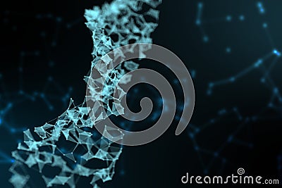abstract representation of digital binary plexus helix DNA molecule on blue gradient background with alpha channel, concept of b Stock Photo