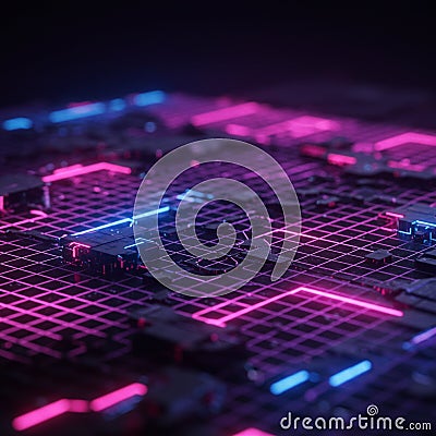 Abstract representation of a digital circuit board featuring intricate grid patterns Stock Photo